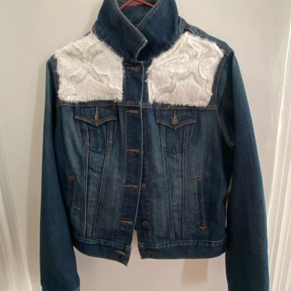 Custom White Fur Pattern Denim Jacket